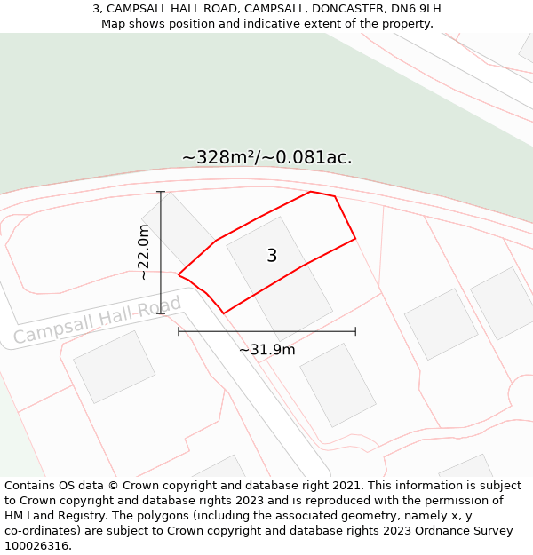 3, CAMPSALL HALL ROAD, CAMPSALL, DONCASTER, DN6 9LH: Plot and title map