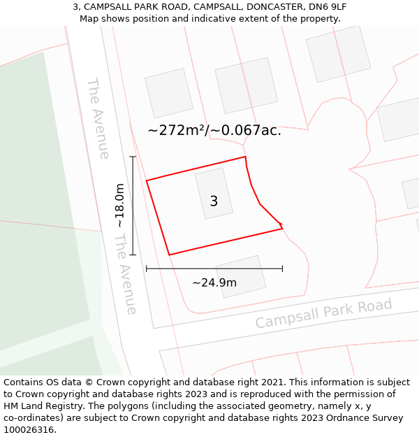 3, CAMPSALL PARK ROAD, CAMPSALL, DONCASTER, DN6 9LF: Plot and title map