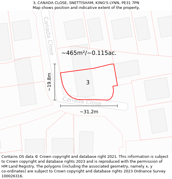 3, CANADA CLOSE, SNETTISHAM, KING'S LYNN, PE31 7PN: Plot and title map