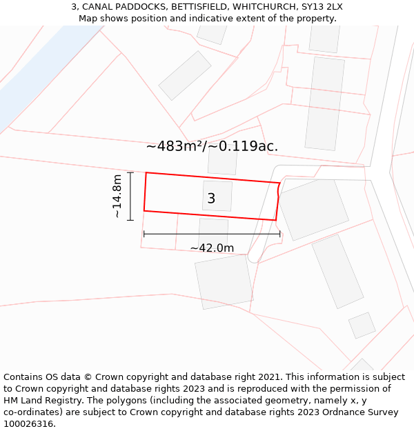3, CANAL PADDOCKS, BETTISFIELD, WHITCHURCH, SY13 2LX: Plot and title map