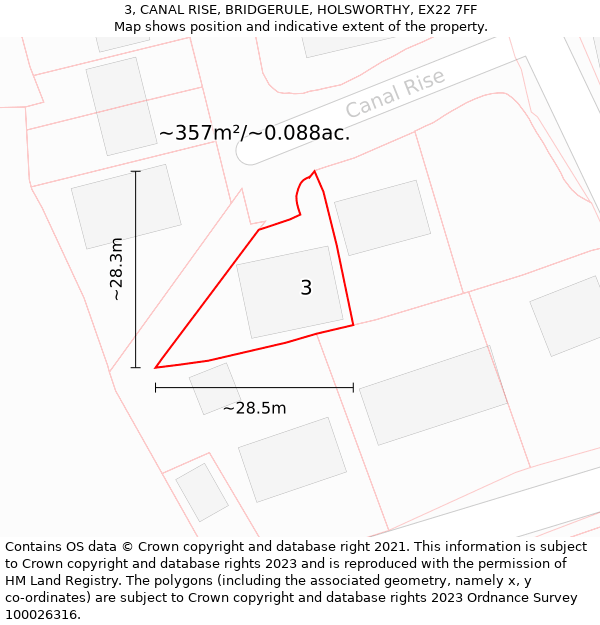 3, CANAL RISE, BRIDGERULE, HOLSWORTHY, EX22 7FF: Plot and title map