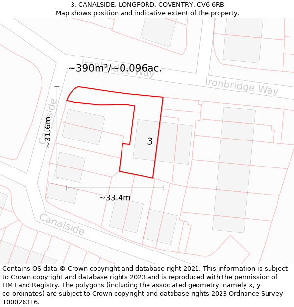 3, CANALSIDE, LONGFORD, COVENTRY, CV6 6RB: Plot and title map