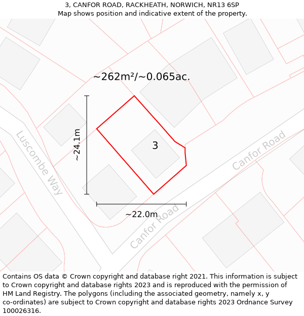 3, CANFOR ROAD, RACKHEATH, NORWICH, NR13 6SP: Plot and title map