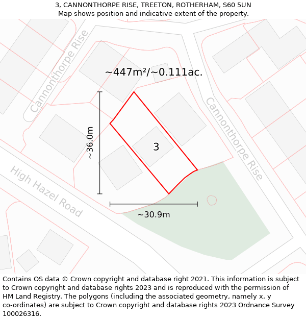 3, CANNONTHORPE RISE, TREETON, ROTHERHAM, S60 5UN: Plot and title map