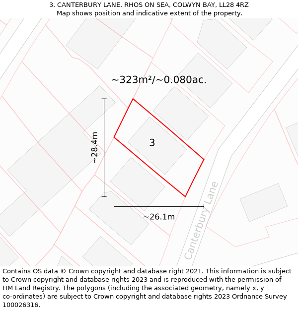 3, CANTERBURY LANE, RHOS ON SEA, COLWYN BAY, LL28 4RZ: Plot and title map