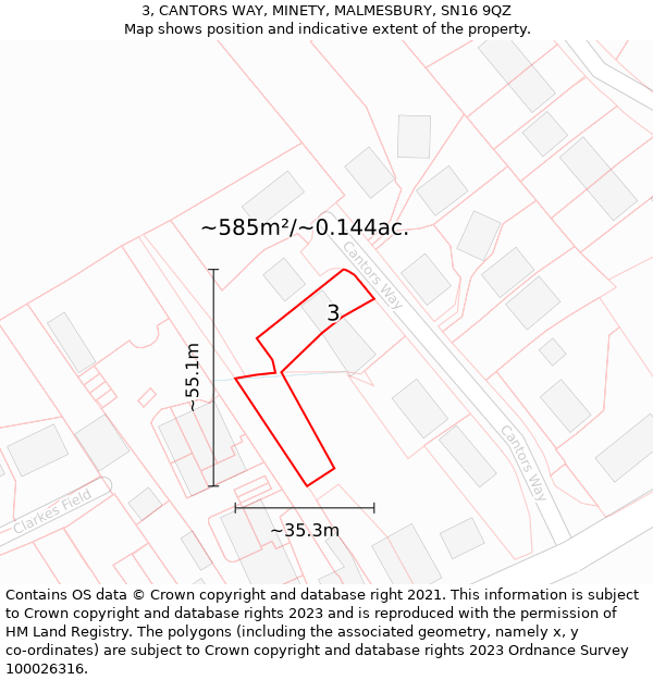 3, CANTORS WAY, MINETY, MALMESBURY, SN16 9QZ: Plot and title map