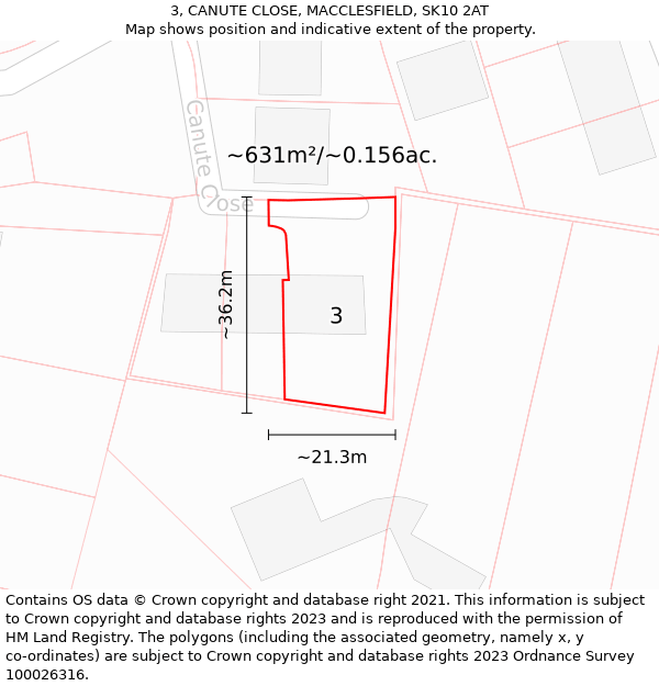 3, CANUTE CLOSE, MACCLESFIELD, SK10 2AT: Plot and title map