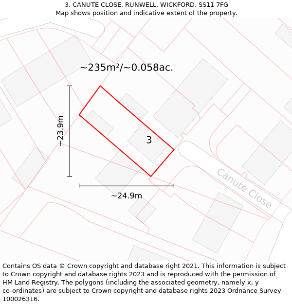 3, CANUTE CLOSE, RUNWELL, WICKFORD, SS11 7FG: Plot and title map