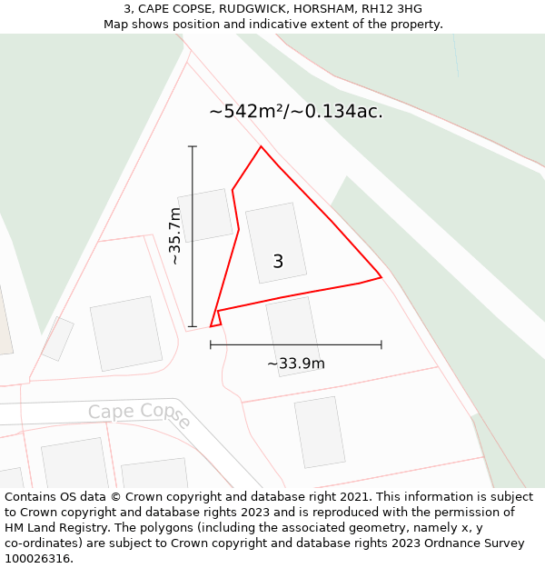 3, CAPE COPSE, RUDGWICK, HORSHAM, RH12 3HG: Plot and title map