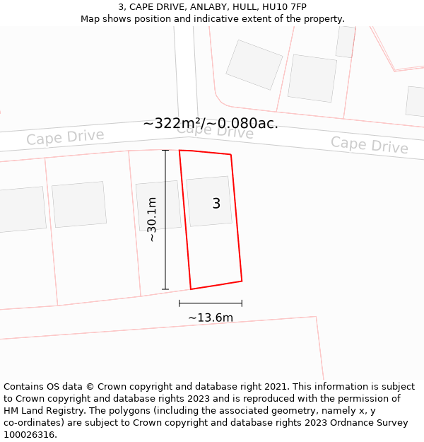 3, CAPE DRIVE, ANLABY, HULL, HU10 7FP: Plot and title map