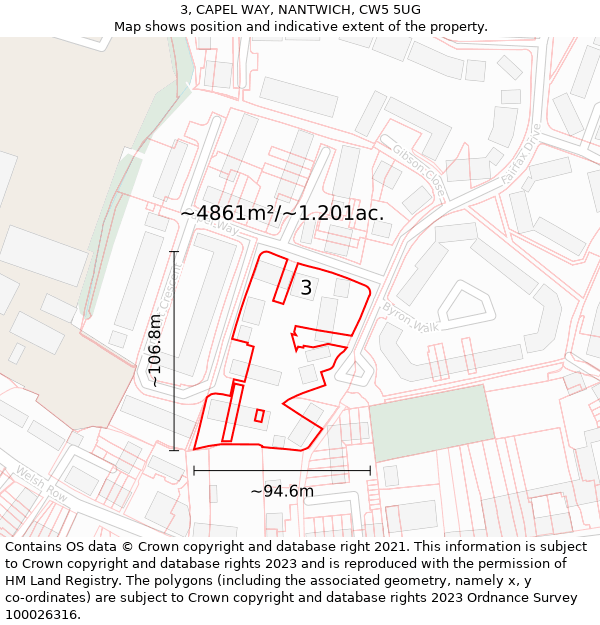 3, CAPEL WAY, NANTWICH, CW5 5UG: Plot and title map