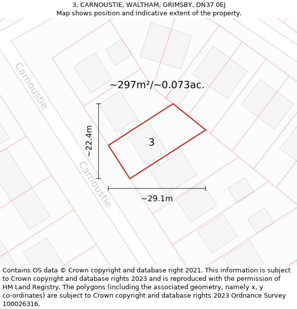 3, CARNOUSTIE, WALTHAM, GRIMSBY, DN37 0EJ: Plot and title map