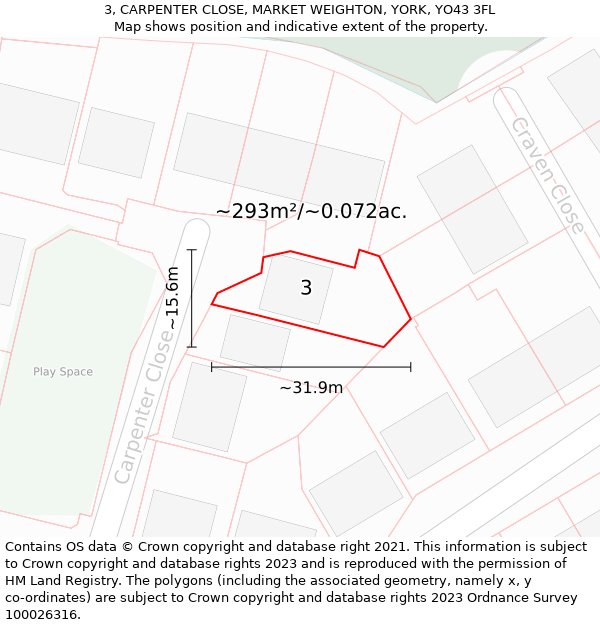 3, CARPENTER CLOSE, MARKET WEIGHTON, YORK, YO43 3FL: Plot and title map