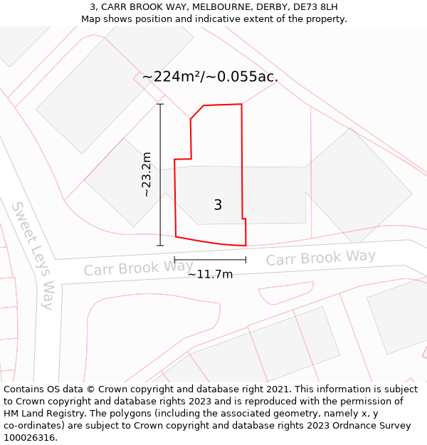 3, CARR BROOK WAY, MELBOURNE, DERBY, DE73 8LH: Plot and title map