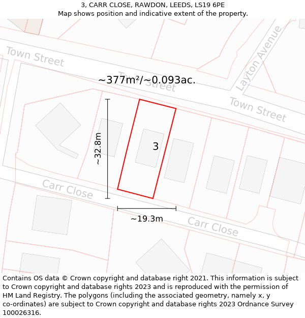 3, CARR CLOSE, RAWDON, LEEDS, LS19 6PE: Plot and title map