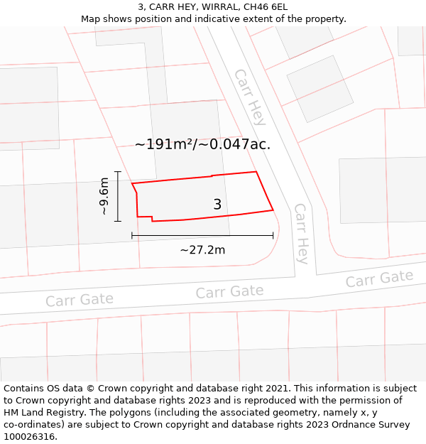 3, CARR HEY, WIRRAL, CH46 6EL: Plot and title map