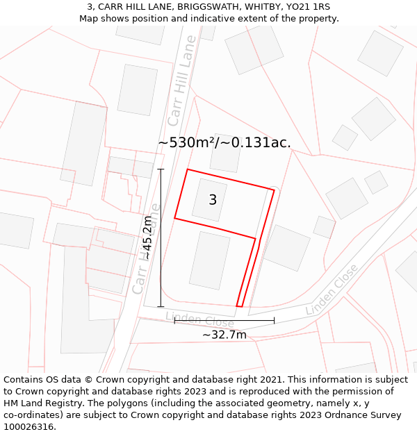 3, CARR HILL LANE, BRIGGSWATH, WHITBY, YO21 1RS: Plot and title map