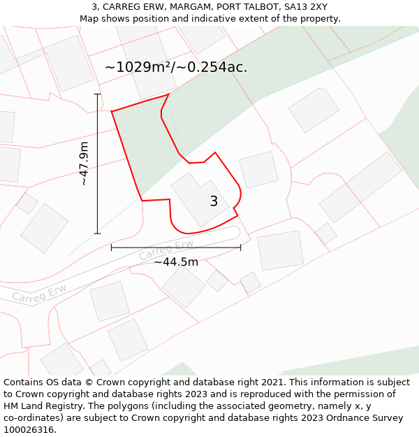 3, CARREG ERW, MARGAM, PORT TALBOT, SA13 2XY: Plot and title map