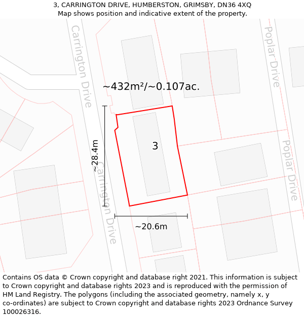 3, CARRINGTON DRIVE, HUMBERSTON, GRIMSBY, DN36 4XQ: Plot and title map