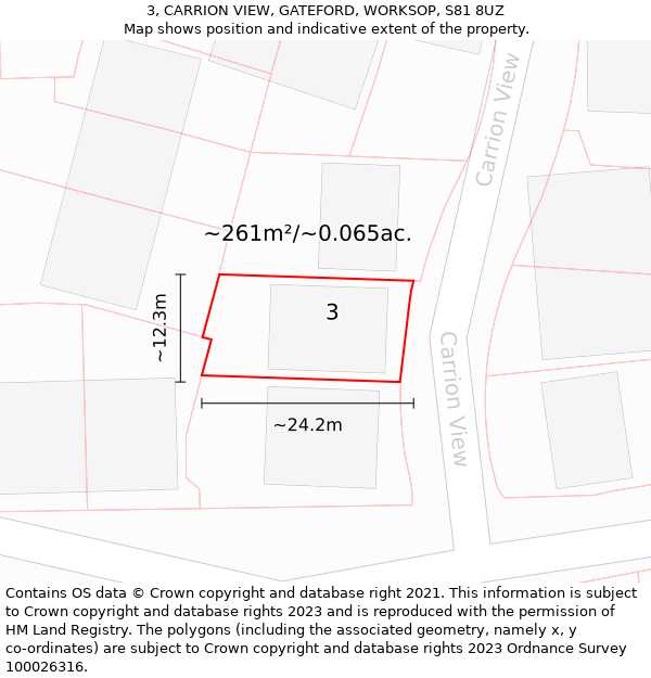 3, CARRION VIEW, GATEFORD, WORKSOP, S81 8UZ: Plot and title map