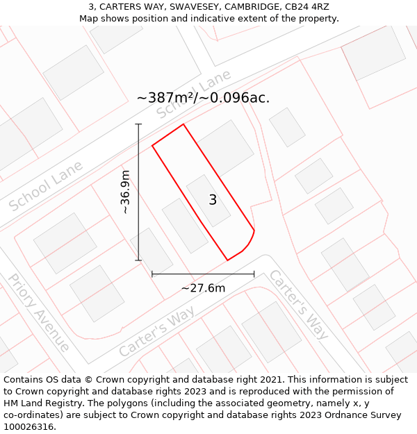 3, CARTERS WAY, SWAVESEY, CAMBRIDGE, CB24 4RZ: Plot and title map