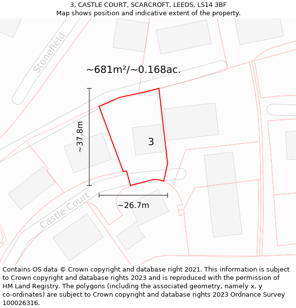 3, CASTLE COURT, SCARCROFT, LEEDS, LS14 3BF: Plot and title map