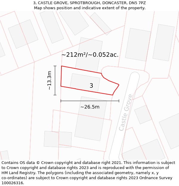 3, CASTLE GROVE, SPROTBROUGH, DONCASTER, DN5 7PZ: Plot and title map