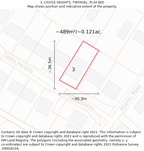 3, CASTLE HEIGHTS, TINTAGEL, PL34 0ED: Plot and title map