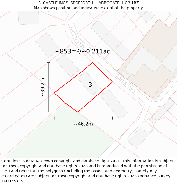 3, CASTLE INGS, SPOFFORTH, HARROGATE, HG3 1BZ: Plot and title map