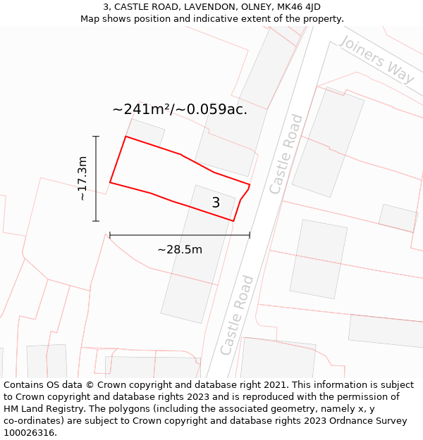 3, CASTLE ROAD, LAVENDON, OLNEY, MK46 4JD: Plot and title map