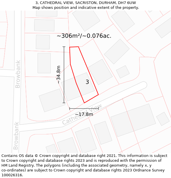 3, CATHEDRAL VIEW, SACRISTON, DURHAM, DH7 6UW: Plot and title map