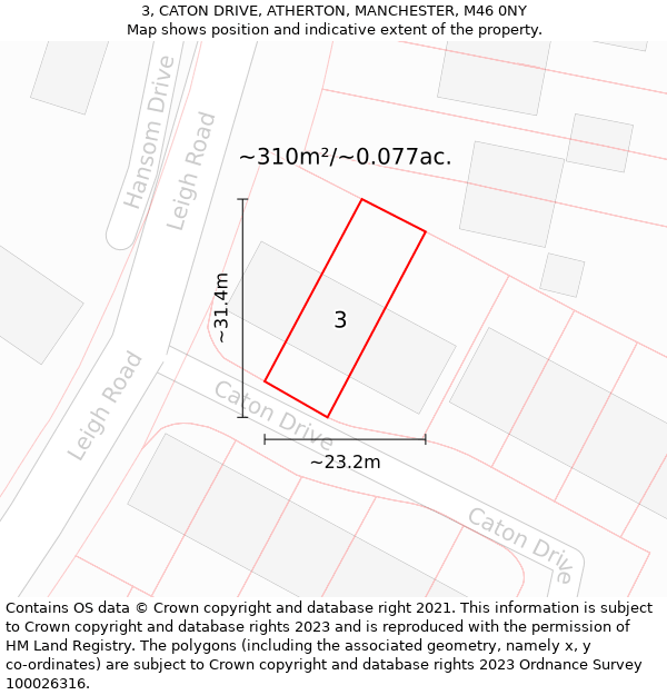 3, CATON DRIVE, ATHERTON, MANCHESTER, M46 0NY: Plot and title map