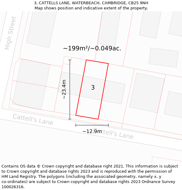 3, CATTELLS LANE, WATERBEACH, CAMBRIDGE, CB25 9NH: Plot and title map