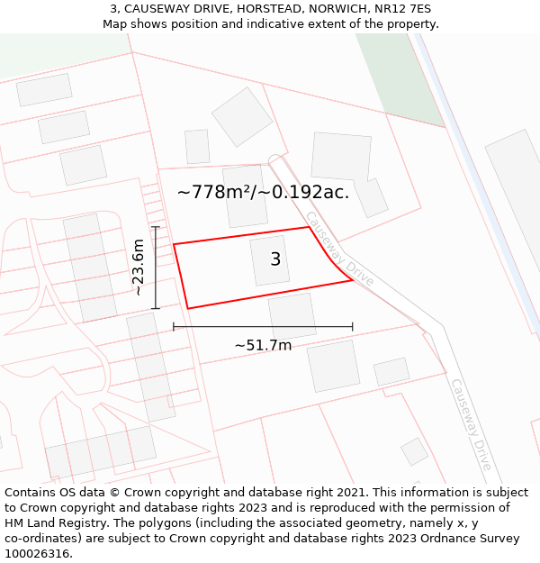 3, CAUSEWAY DRIVE, HORSTEAD, NORWICH, NR12 7ES: Plot and title map