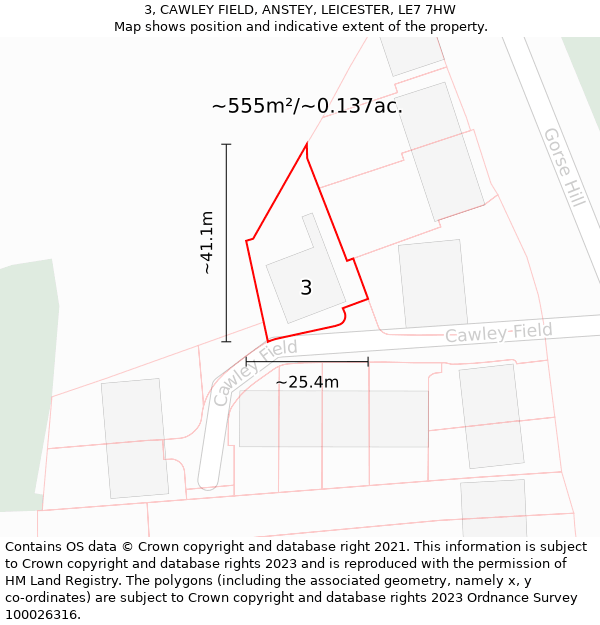 3, CAWLEY FIELD, ANSTEY, LEICESTER, LE7 7HW: Plot and title map