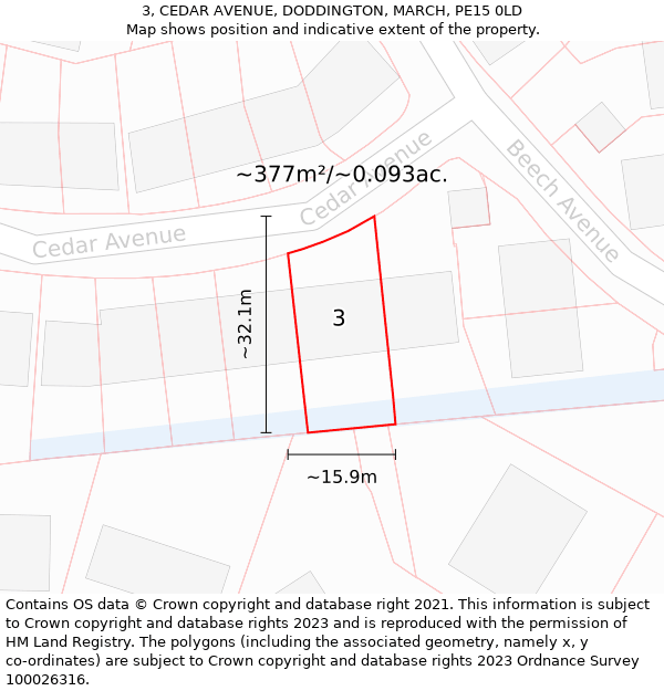 3, CEDAR AVENUE, DODDINGTON, MARCH, PE15 0LD: Plot and title map