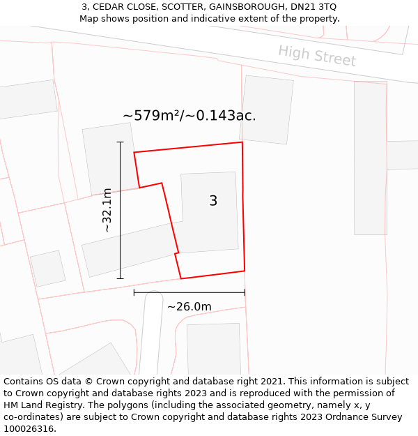 3, CEDAR CLOSE, SCOTTER, GAINSBOROUGH, DN21 3TQ: Plot and title map