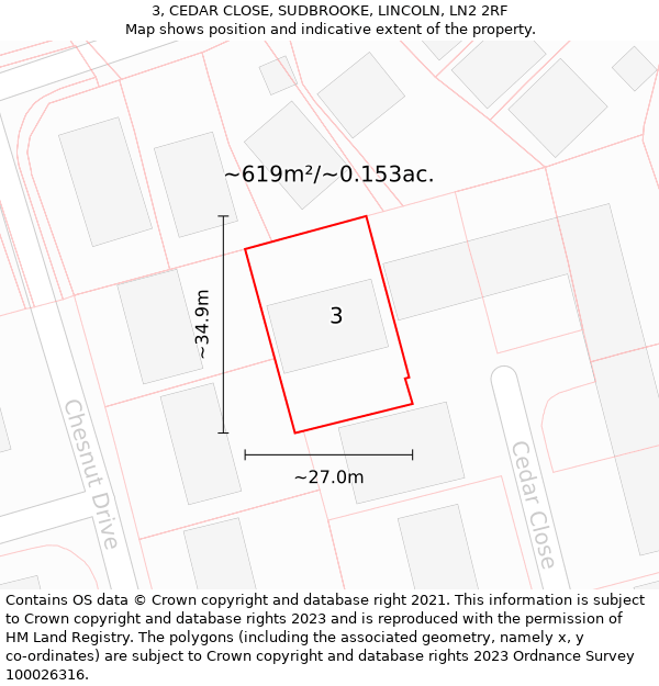 3, CEDAR CLOSE, SUDBROOKE, LINCOLN, LN2 2RF: Plot and title map