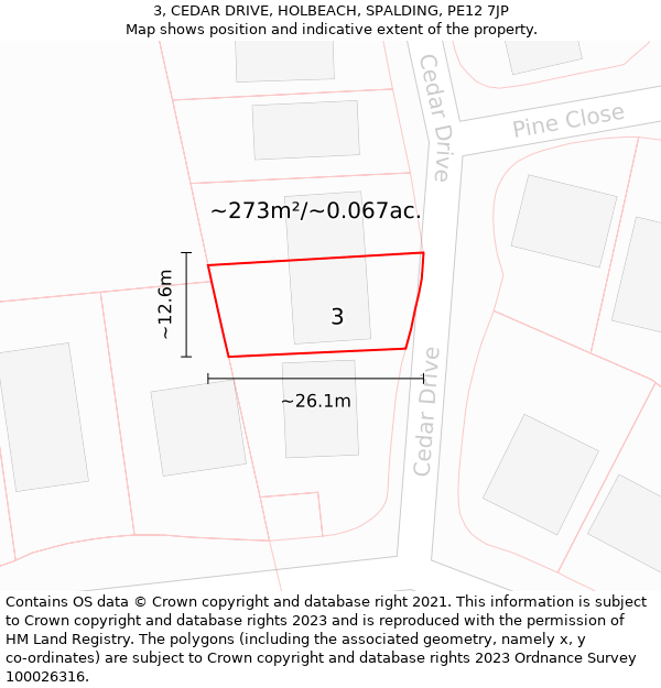 3, CEDAR DRIVE, HOLBEACH, SPALDING, PE12 7JP: Plot and title map