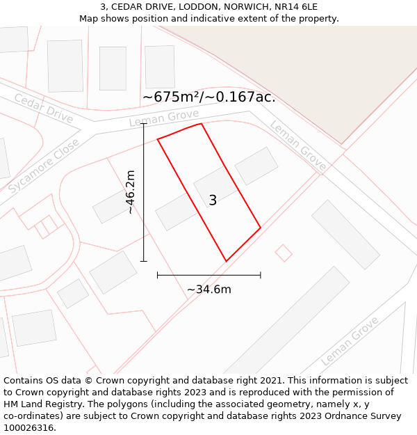 3, CEDAR DRIVE, LODDON, NORWICH, NR14 6LE: Plot and title map