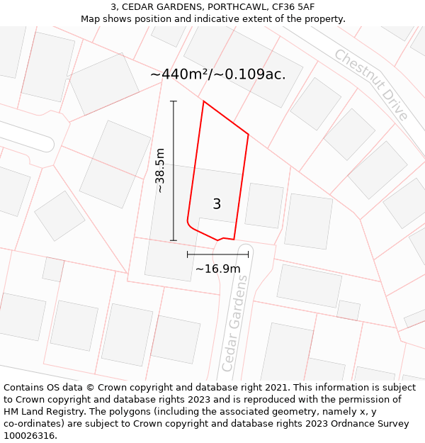 3, CEDAR GARDENS, PORTHCAWL, CF36 5AF: Plot and title map