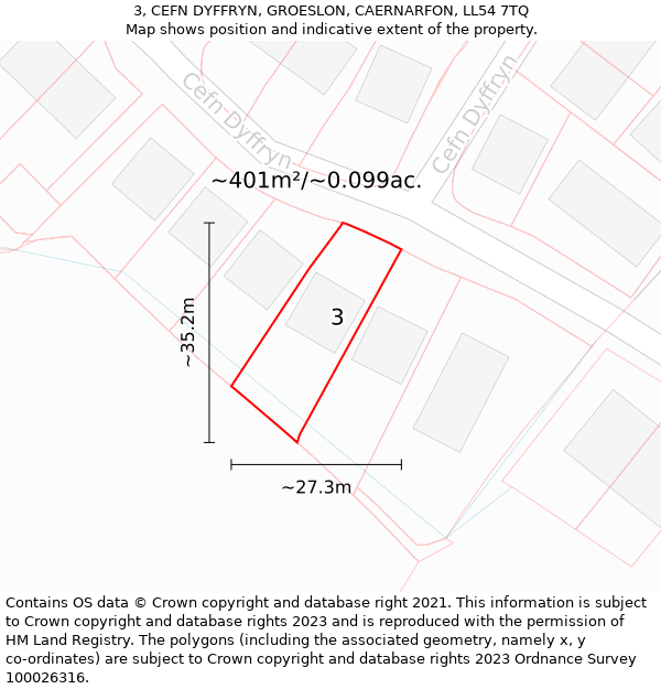 3, CEFN DYFFRYN, GROESLON, CAERNARFON, LL54 7TQ: Plot and title map