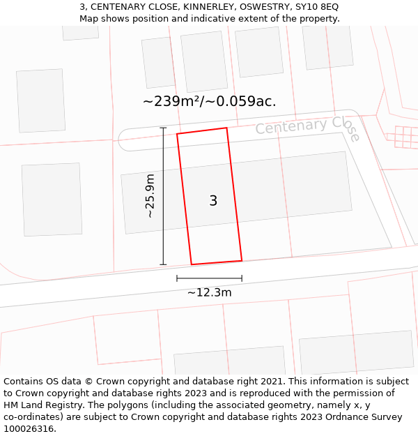 3, CENTENARY CLOSE, KINNERLEY, OSWESTRY, SY10 8EQ: Plot and title map