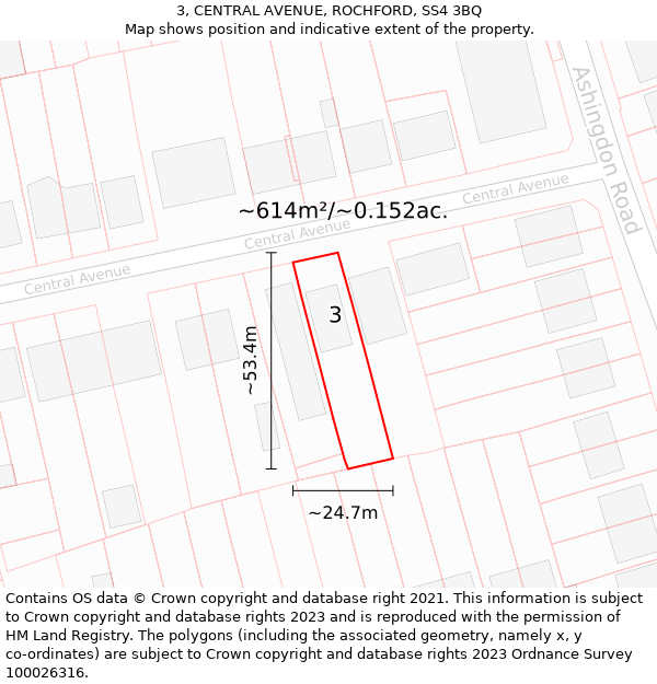 3, CENTRAL AVENUE, ROCHFORD, SS4 3BQ: Plot and title map