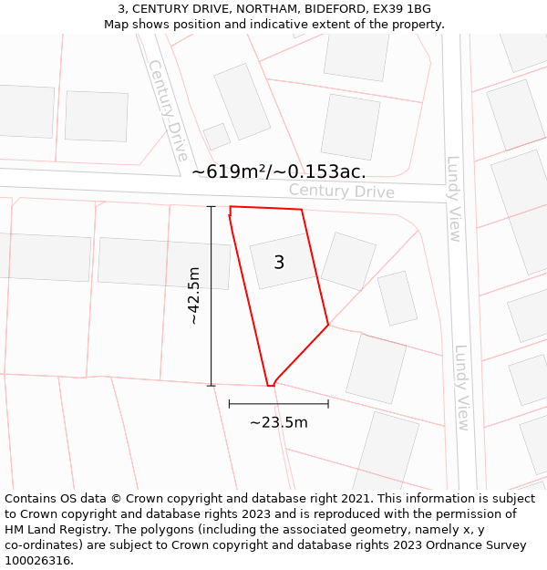 3, CENTURY DRIVE, NORTHAM, BIDEFORD, EX39 1BG: Plot and title map