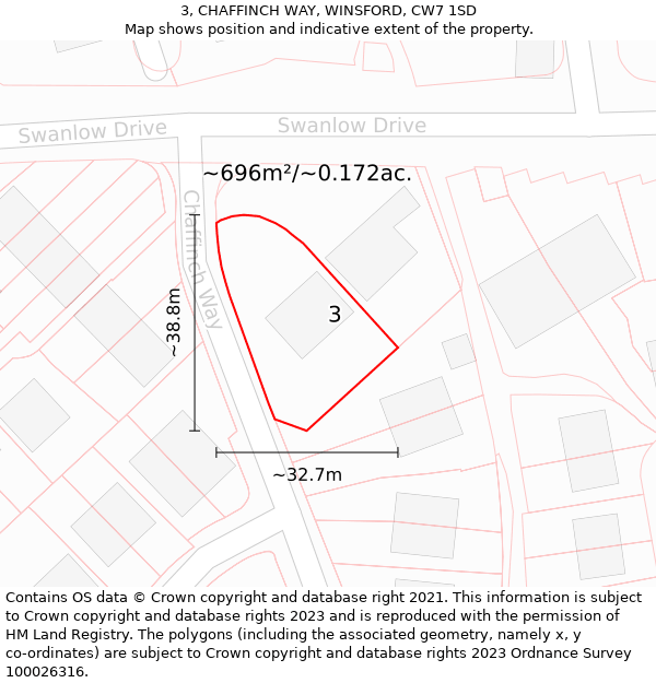 3, CHAFFINCH WAY, WINSFORD, CW7 1SD: Plot and title map