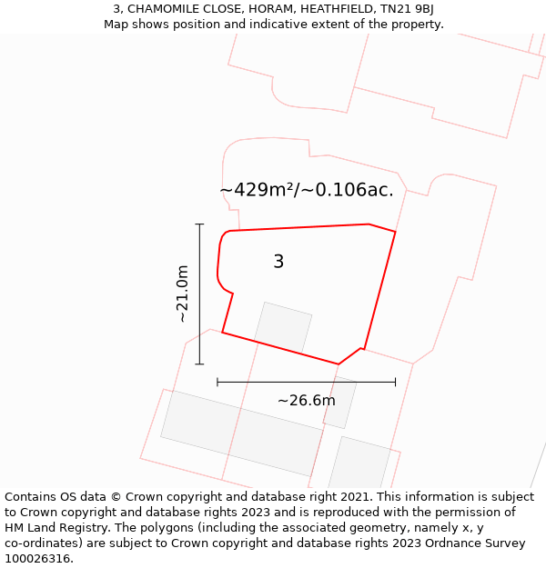 3, CHAMOMILE CLOSE, HORAM, HEATHFIELD, TN21 9BJ: Plot and title map