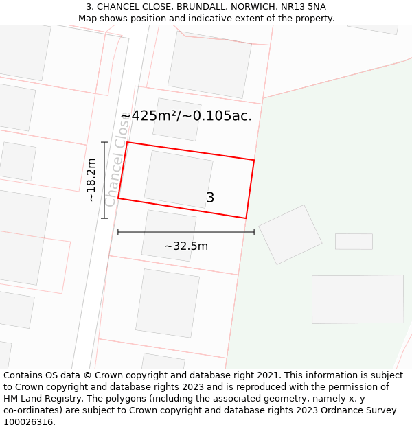 3, CHANCEL CLOSE, BRUNDALL, NORWICH, NR13 5NA: Plot and title map