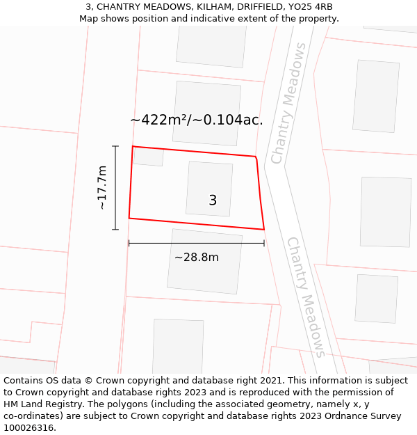 3, CHANTRY MEADOWS, KILHAM, DRIFFIELD, YO25 4RB: Plot and title map