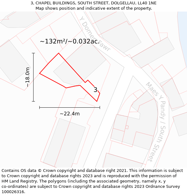 3, CHAPEL BUILDINGS, SOUTH STREET, DOLGELLAU, LL40 1NE: Plot and title map